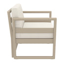 Compamia Mykonos Club Seating Set 3 Piece in Taupe/White/Silver with Sunbrella Charcoal/Natural/Taupe Cushion