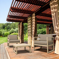 Compamia Mykonos Club Seating Set 3 Piece in Taupe/White/Silver with Sunbrella Charcoal/Natural/Taupe Cushion