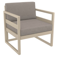 Compamia Mykonos Club Seating Set 3 Piece in Taupe/White/Silver with Sunbrella Charcoal/Natural/Taupe Cushion