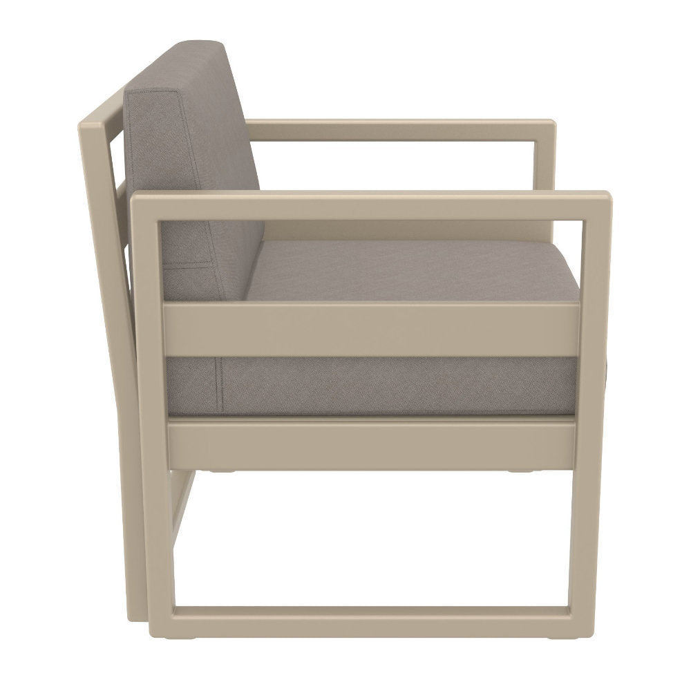 Compamia Mykonos Club Seating Set 3 Piece in Taupe/White/Silver with Sunbrella Charcoal/Natural/Taupe Cushion