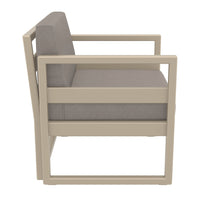 Compamia Mykonos Club Seating Set 3 Piece in Taupe/White/Silver with Sunbrella Charcoal/Natural/Taupe Cushion