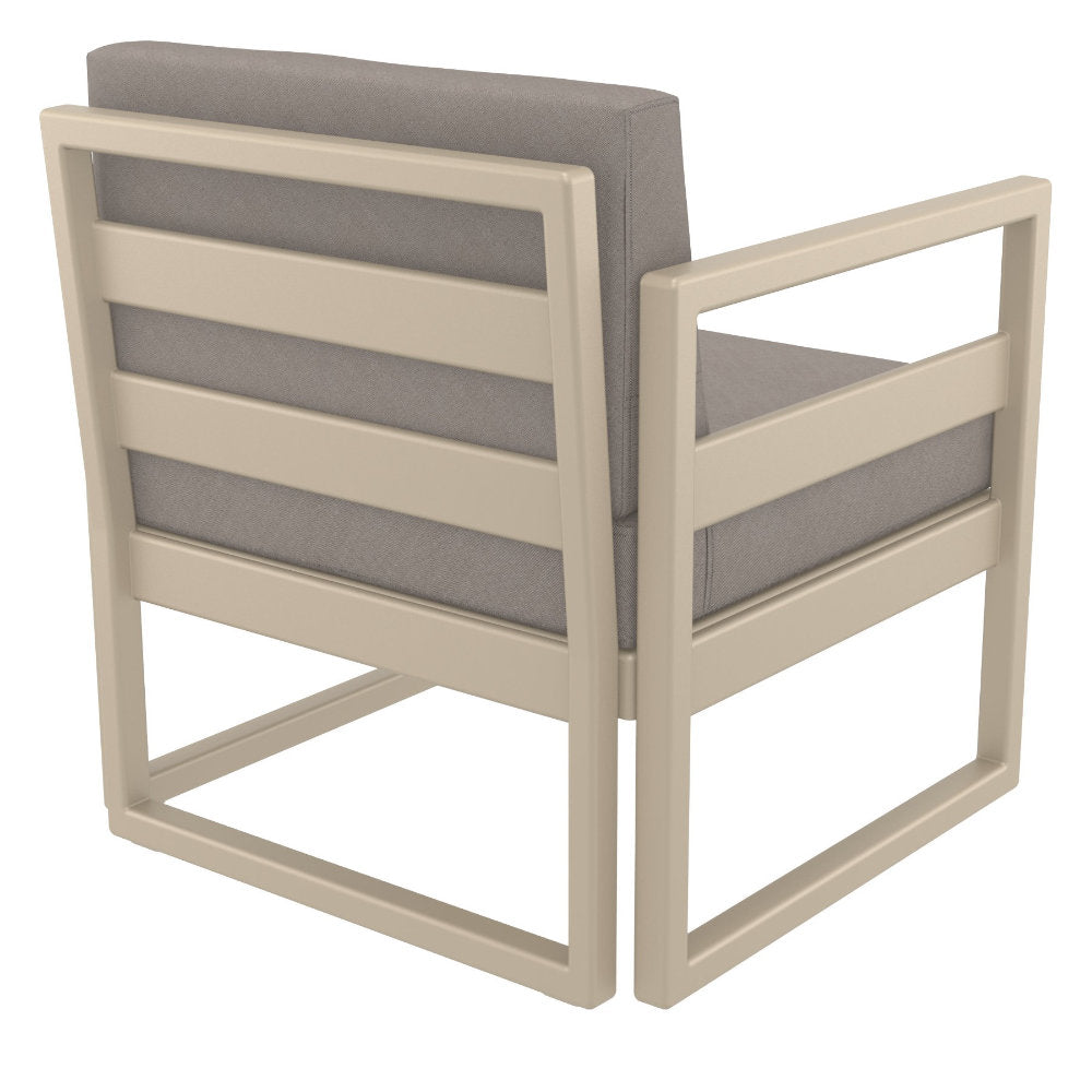 Compamia Mykonos Club Seating Set 3 Piece in Taupe/White/Silver with Sunbrella Charcoal/Natural/Taupe Cushion