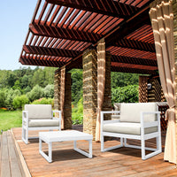 Compamia Mykonos Club Seating Set 3 Piece in Taupe/White/Silver with Sunbrella Charcoal/Natural/Taupe Cushion