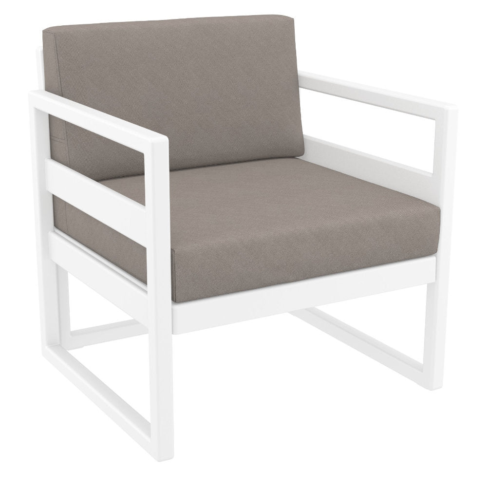 Compamia Mykonos Club Seating Set 3 Piece in Taupe/White/Silver with Sunbrella Charcoal/Natural/Taupe Cushion