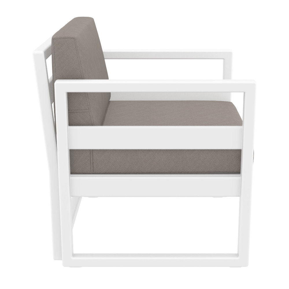Compamia Mykonos Club Seating Set 3 Piece in Taupe/White/Silver with Sunbrella Charcoal/Natural/Taupe Cushion