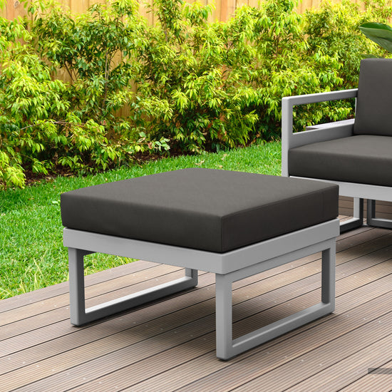 Compamia Mykonos Ottoman Silver with Sunbrella Charcoal/Natural Cushion