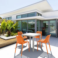 Compamia Air Mix Square Dining Set with White Table and 4 Taupe/Orange/Red/Tropical Geen/Yellow Chairs