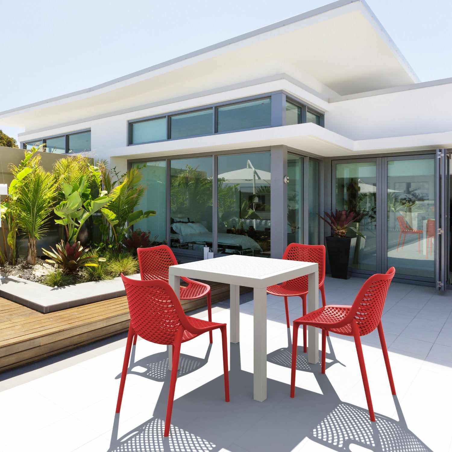 Compamia Air Mix Square Dining Set with White Table and 4 Taupe/Orange/Red/Tropical Geen/Yellow Chairs