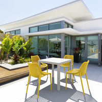 Compamia Air Mix Square Dining Set with White Table and 4 Taupe/Orange/Red/Tropical Geen/Yellow Chairs