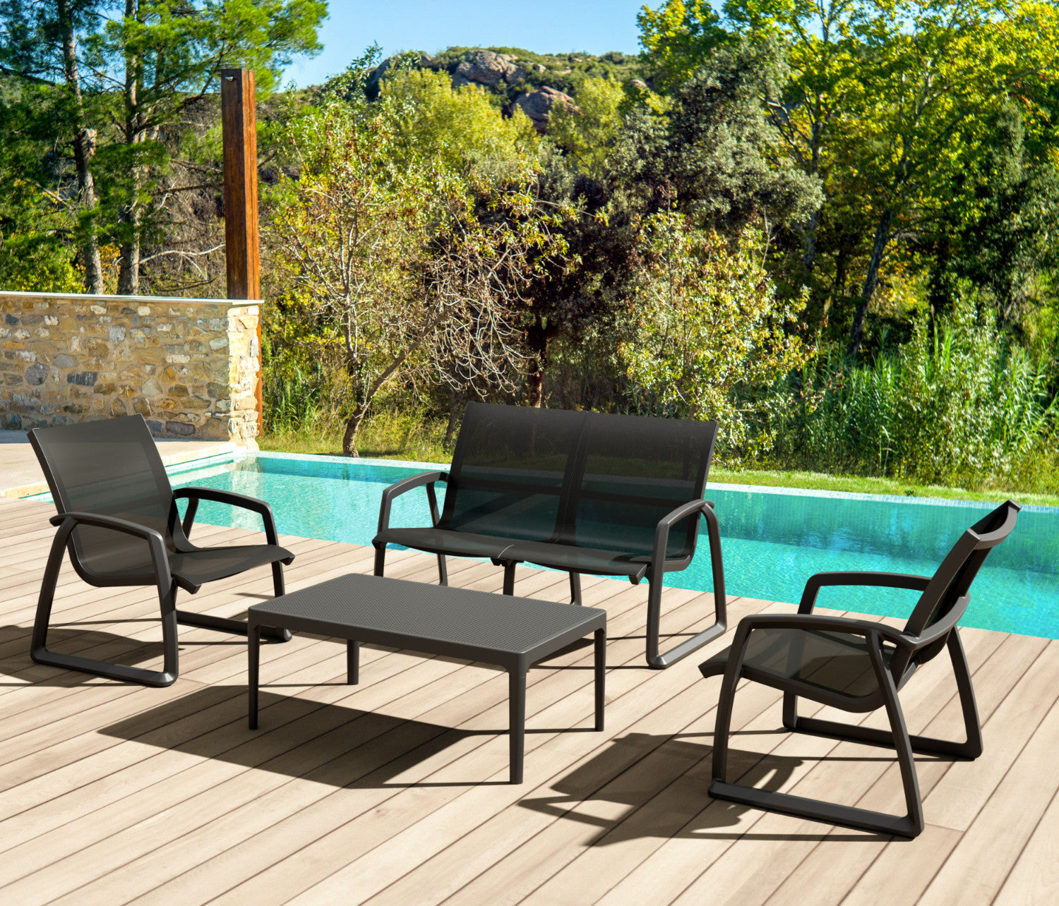 Compamia Pacific Club Arm Chair in Black/Dark Gray/Taupe/White Frame- Set of two