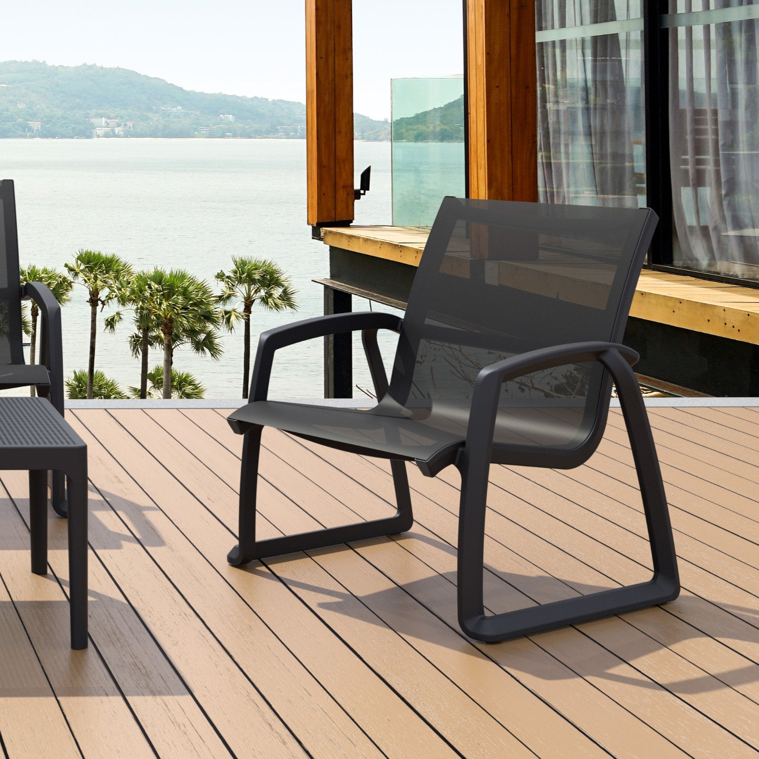 Compamia Pacific Club Arm Chair in Black/Dark Gray/Taupe/White Frame- Set of two