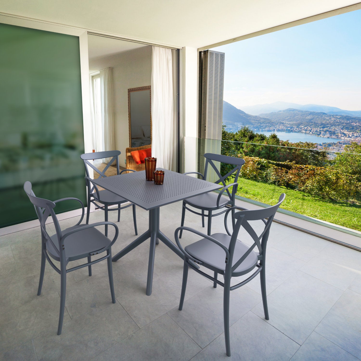 Compamia Cross XL Resin Outdoor Chair Black/Dark Gray/Taupe/Olive Green/White - Set of 2