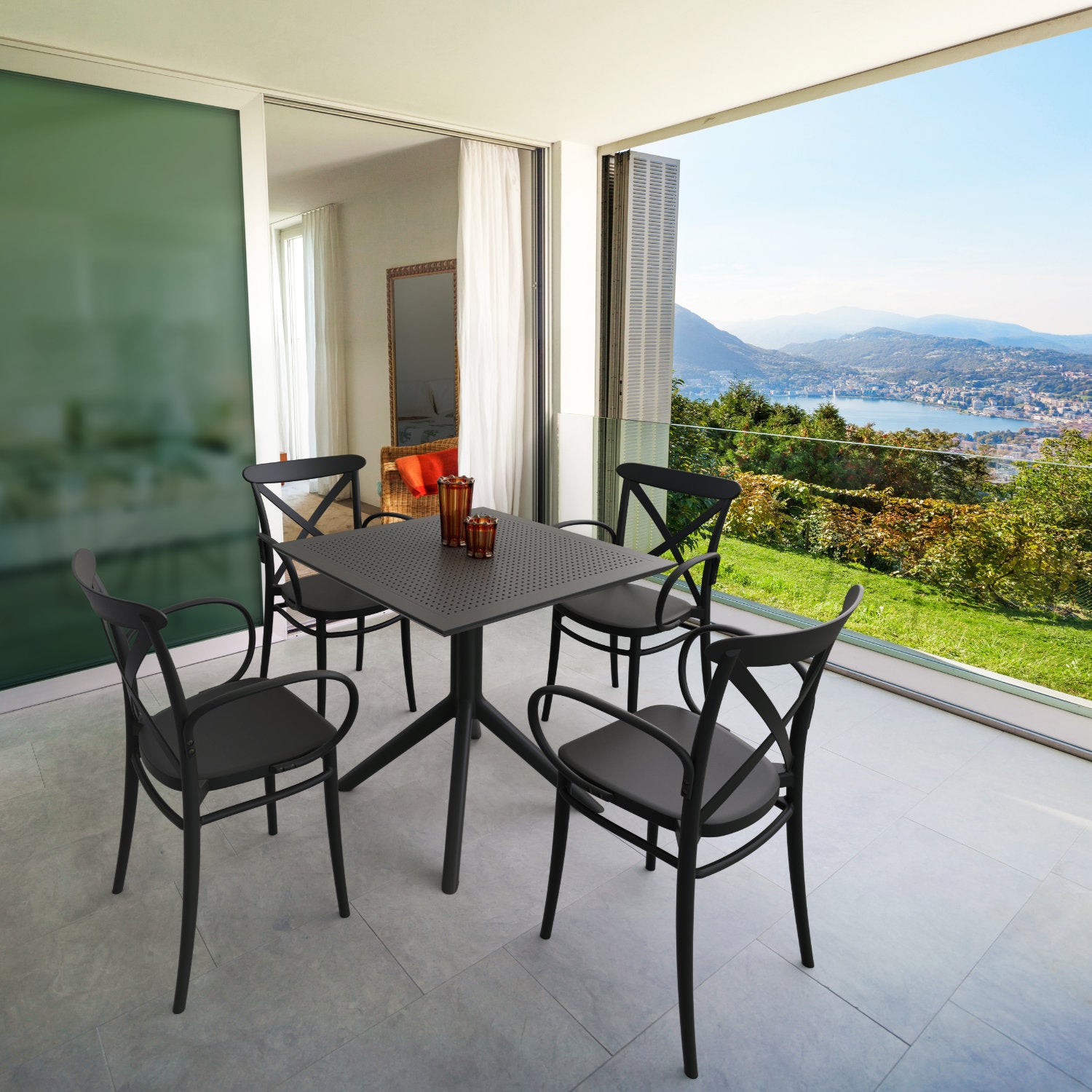 Compamia Cross XL Patio Dining Set with 4 Chairs Black/Dark Gray/Taupe/White/Olive Green