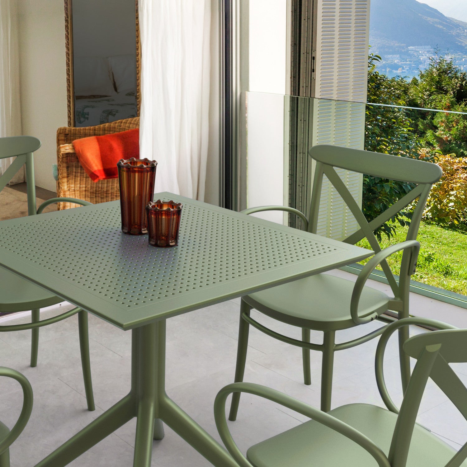 Compamia Cross XL Patio Dining Set with 4 Chairs Black/Dark Gray/Taupe/White/Olive Green