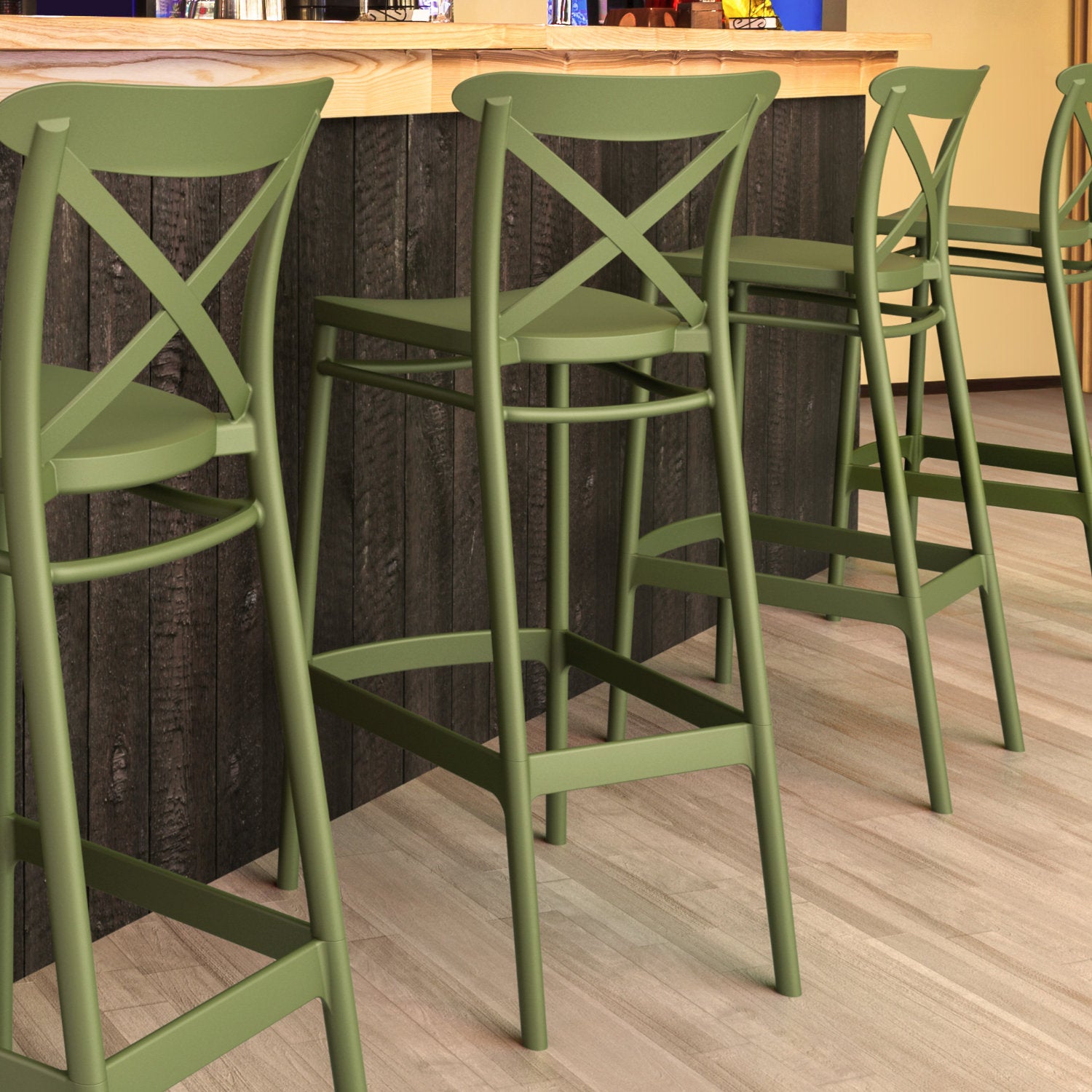 Compamia Cross Bar Stool Black/Dark Gray/Taupe/Olive Green/White - Set of 2