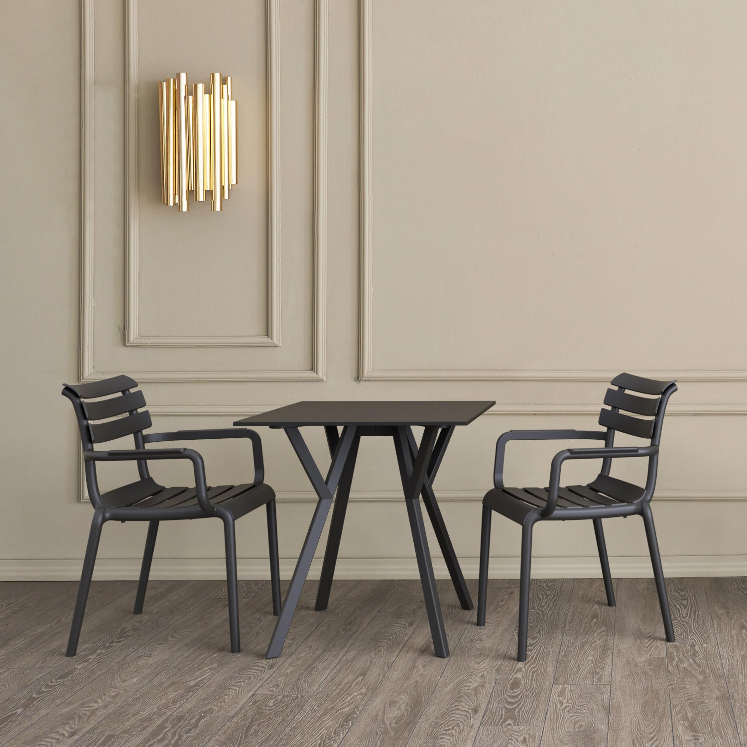 Compamia Paris Resin Outdoor Arm Chair In Black/Dark Gray/Taupe/Marsala/Olive Green/White - Set of 2