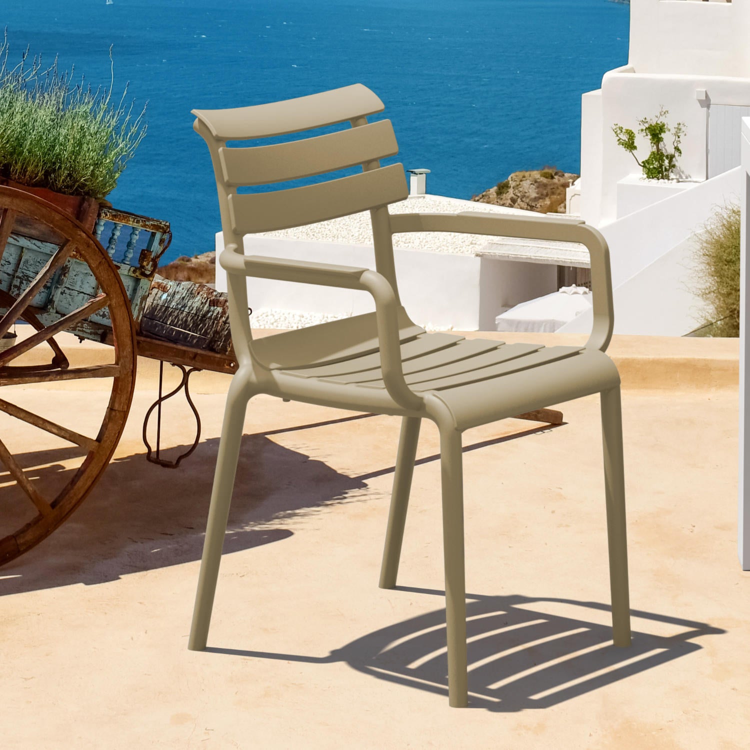 Compamia Paris Resin Outdoor Arm Chair In Black/Dark Gray/Taupe/Marsala/Olive Green/White - Set of 2