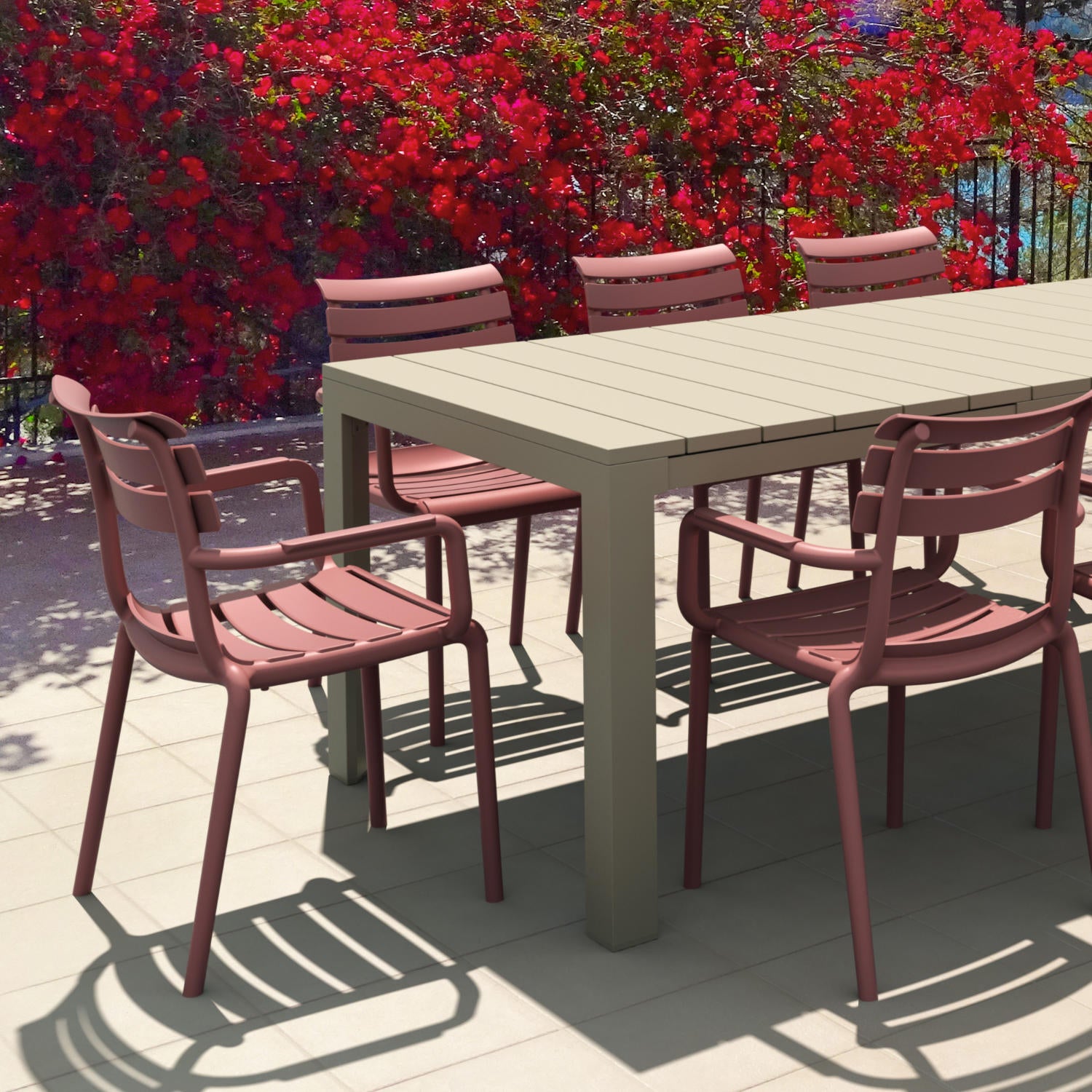 Compamia Paris Resin Outdoor Arm Chair In Black/Dark Gray/Taupe/Marsala/Olive Green/White - Set of 2