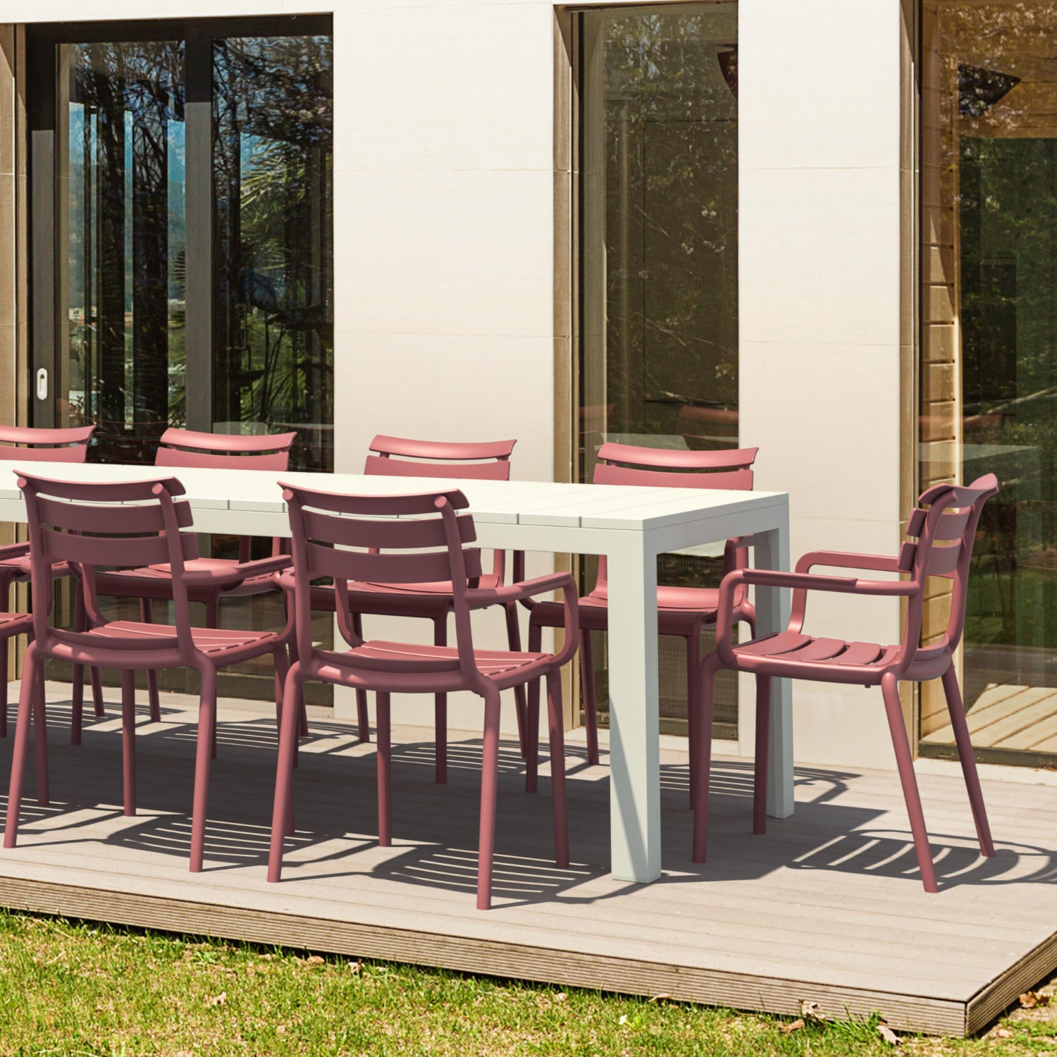 Compamia Paris Resin Outdoor Arm Chair In Black/Dark Gray/Taupe/Marsala/Olive Green/White - Set of 2