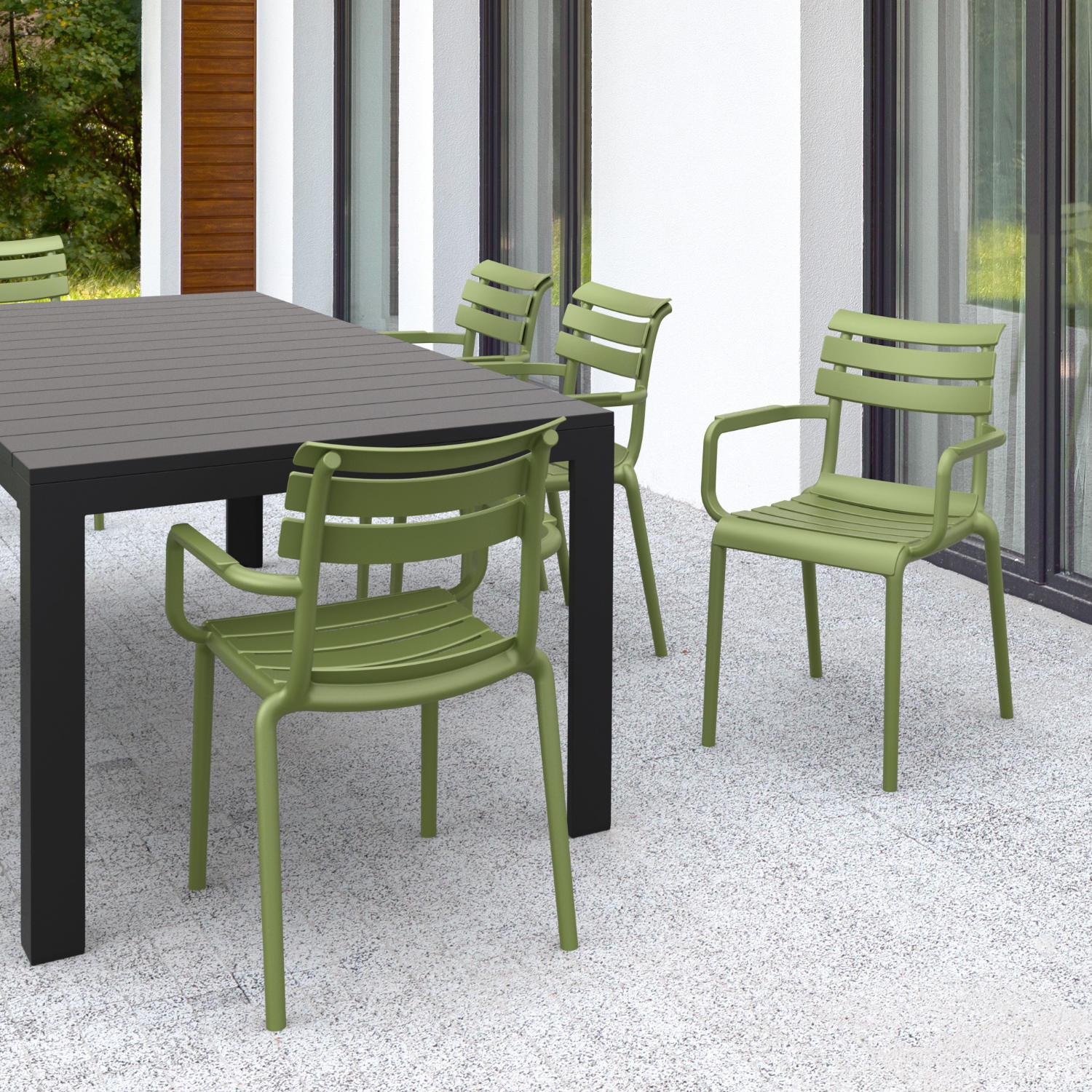 Compamia Paris Resin Outdoor Arm Chair In Black/Dark Gray/Taupe/Marsala/Olive Green/White - Set of 2
