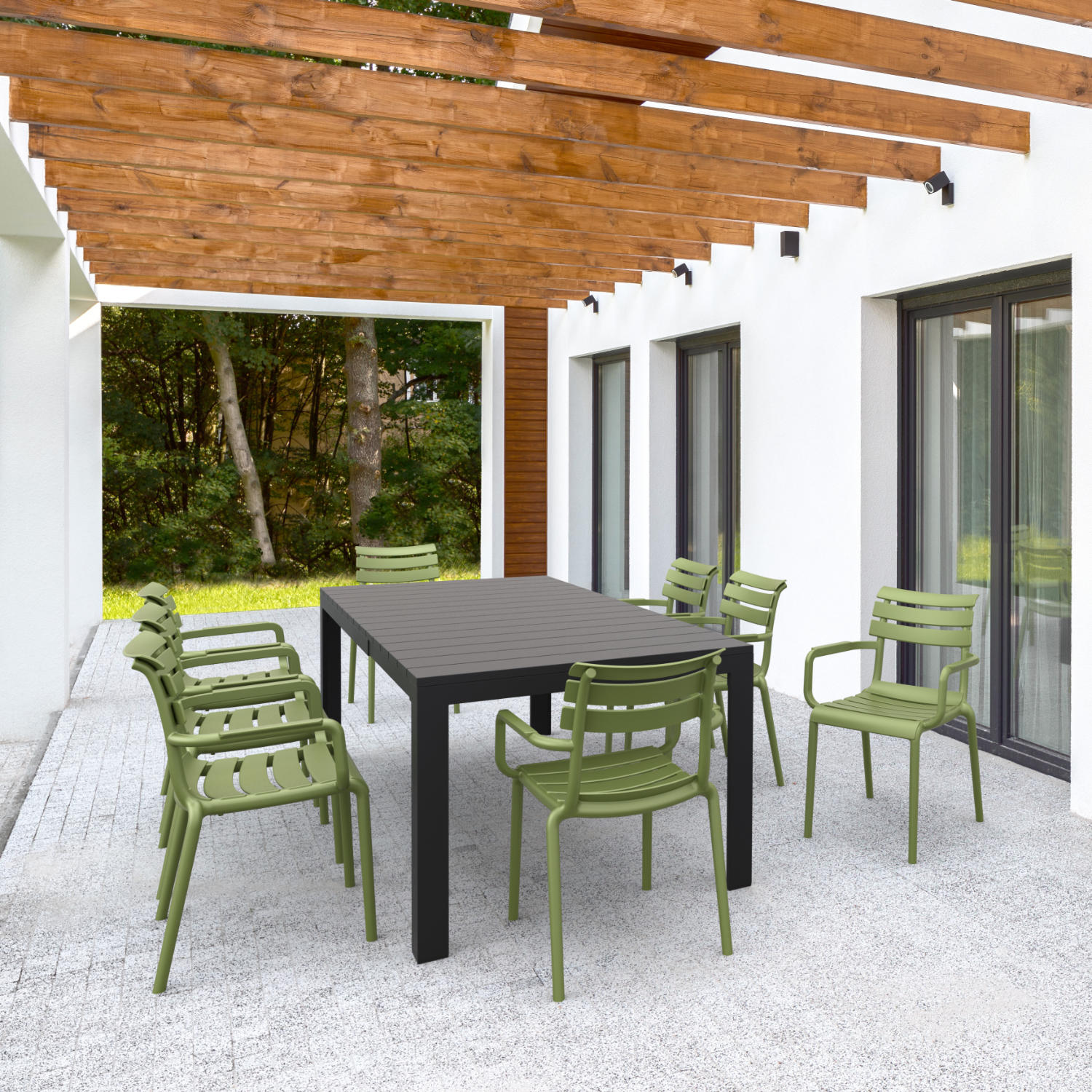 Compamia Paris Resin Outdoor Arm Chair In Black/Dark Gray/Taupe/Marsala/Olive Green/White - Set of 2