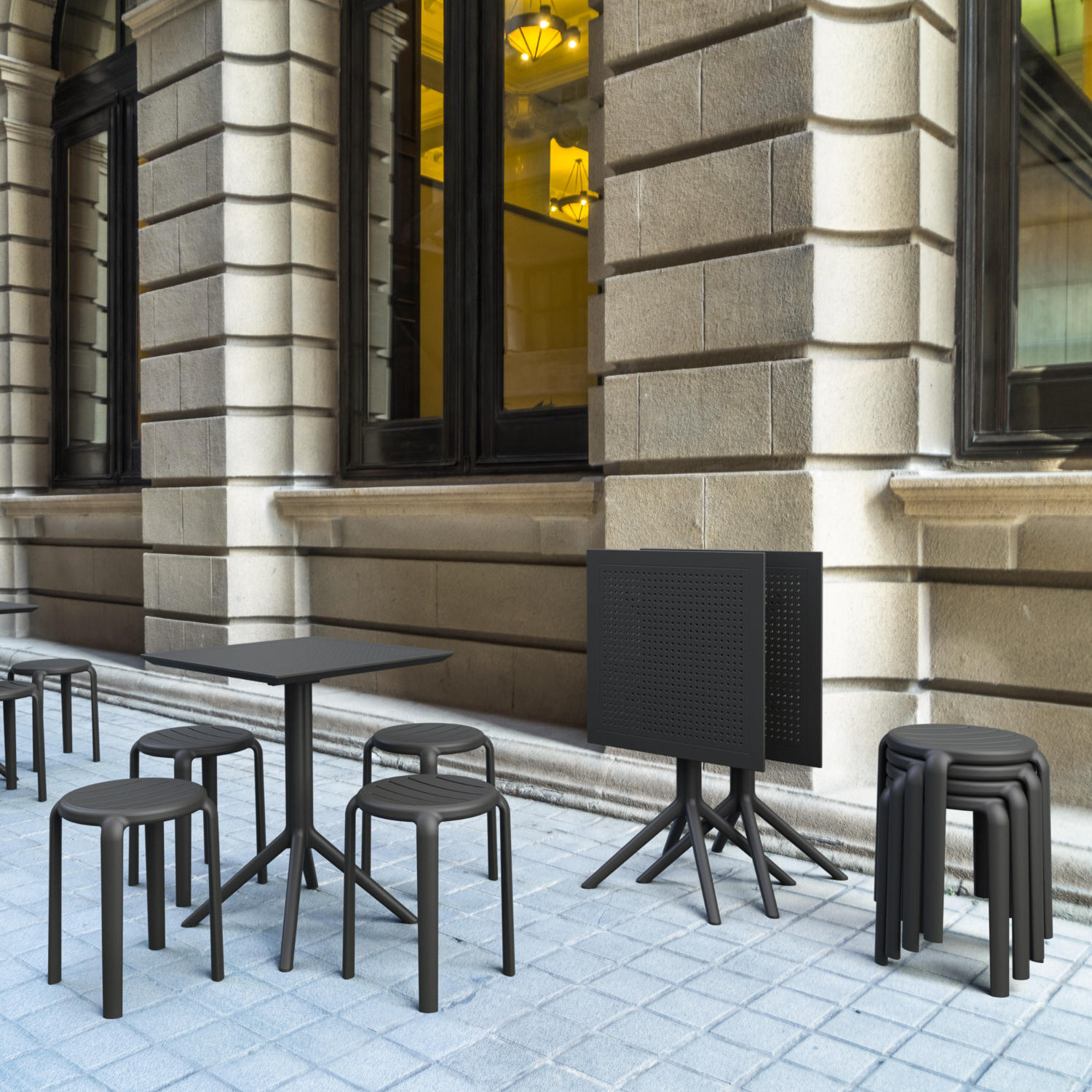 Compamia Tom Resin Dining Stool in Black/Dark Gray/Taupe/Marsala/Olive Green/White - Set of 2