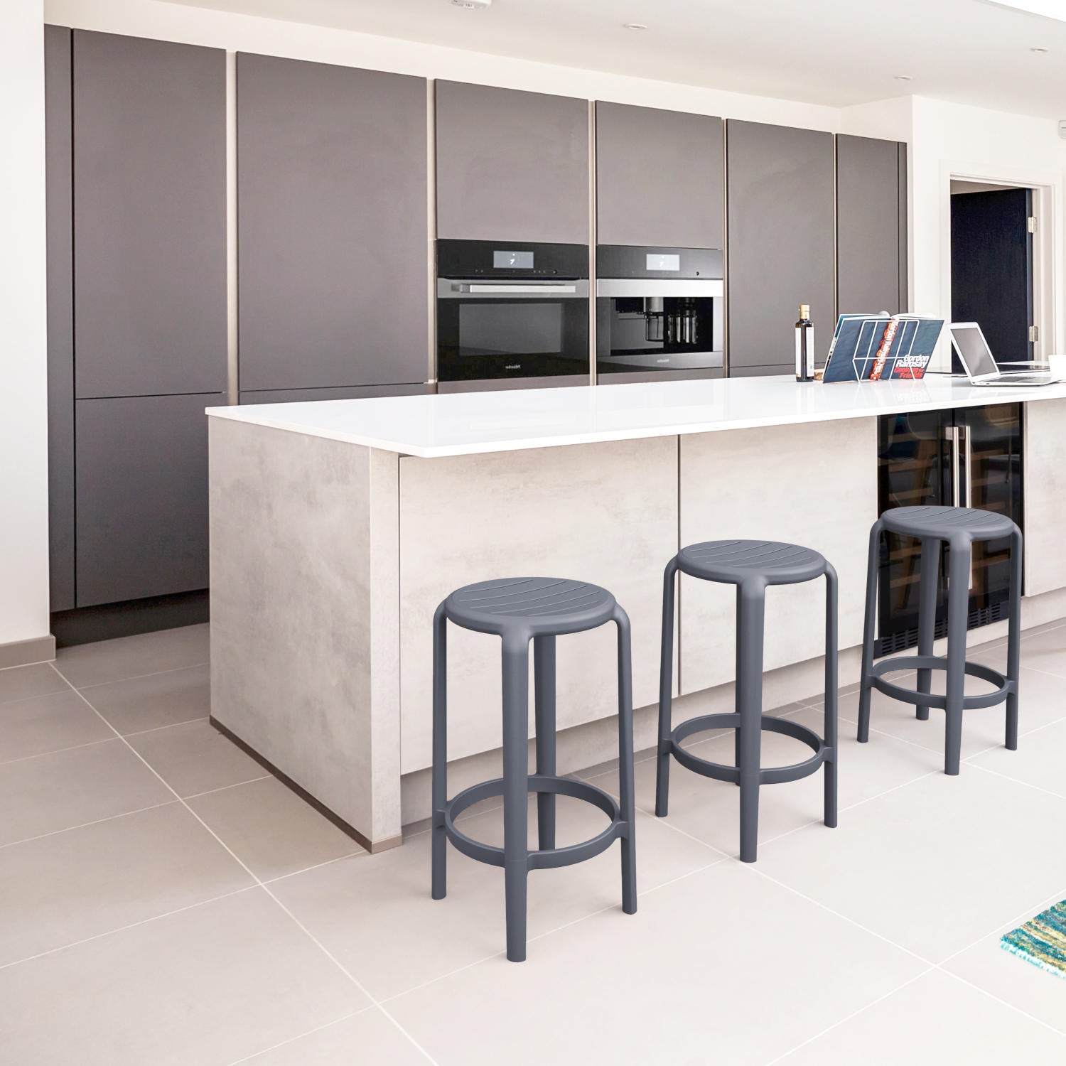 Compamia Tom Resin Counter Stool in Black/Dark Gray/Taupe/Marsala/Olive Green/White - Set of 2