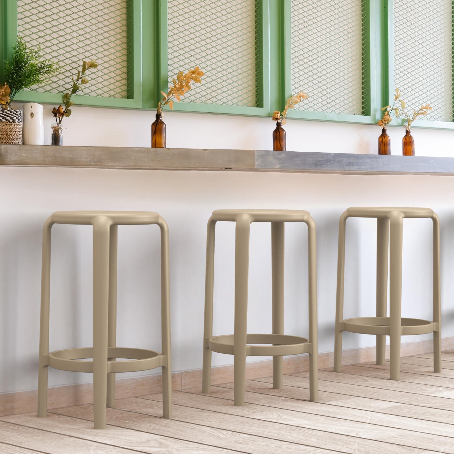 Compamia Tom Resin Counter Stool in Black/Dark Gray/Taupe/Marsala/Olive Green/White - Set of 2