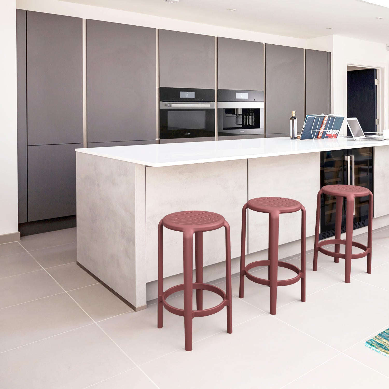 Compamia Tom Resin Counter Stool in Black/Dark Gray/Taupe/Marsala/Olive Green/White - Set of 2