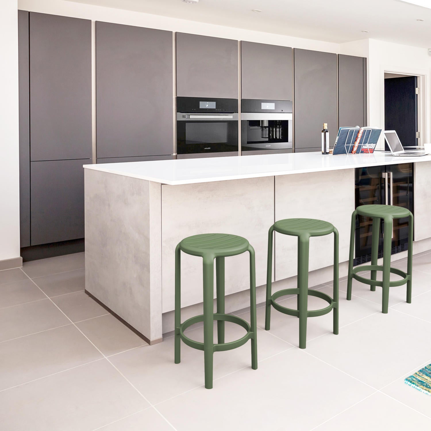 Compamia Tom Resin Counter Stool in Black/Dark Gray/Taupe/Marsala/Olive Green/White - Set of 2