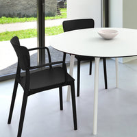 Compamia Lisa Round Dining Set with 47 inch White Table and Black/Dark Gray/Taupe/Olive Green/Red/White Armcairs