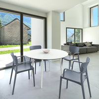 Compamia Lisa Round Dining Set with 47 inch White Table and Black/Dark Gray/Taupe/Olive Green/Red/White Armcairs