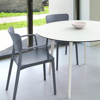 Compamia Lisa Round Dining Set with 47 inch White Table and Black/Dark Gray/Taupe/Olive Green/Red/White Armcairs