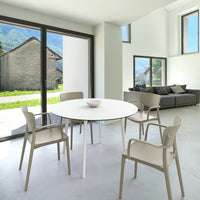Compamia Lisa Round Dining Set with 47 inch White Table and Black/Dark Gray/Taupe/Olive Green/Red/White Armcairs