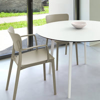 Compamia Lisa Round Dining Set with 47 inch White Table and Black/Dark Gray/Taupe/Olive Green/Red/White Armcairs