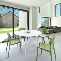 Compamia Lisa Round Dining Set with 47 inch White Table and Black/Dark Gray/Taupe/Olive Green/Red/White Armcairs