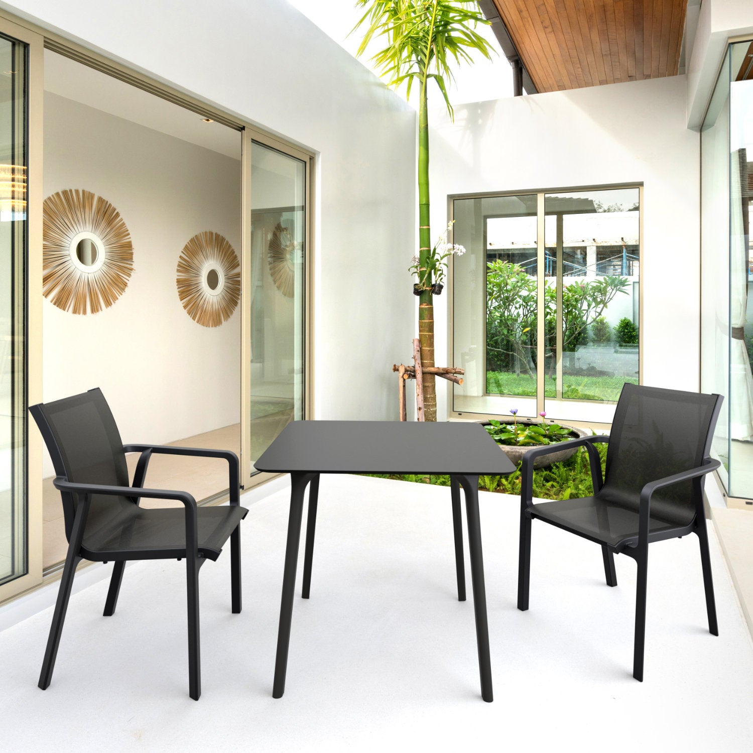 Compamia Maya 31 inch Outdoor Square Dining Table in White/Black