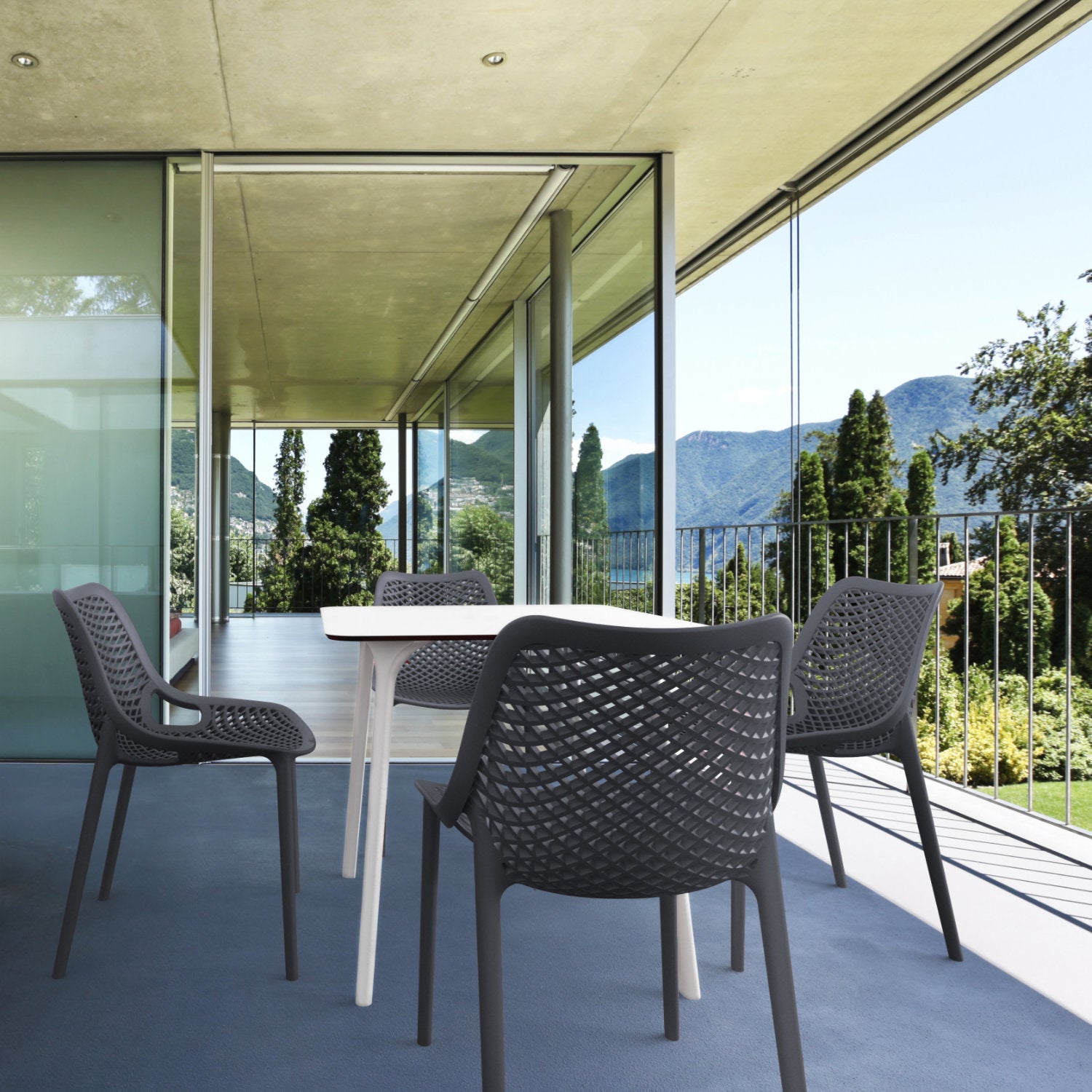 Compamia Air Maya Square Dining Set with White Table and 4 Black/Dark Gray/Taupe/Orange/Red/Tropical Green/White/Yellow Chairs