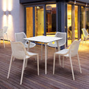 Compamia Air Maya Square Dining Set with White Table and 4 Black/Dark Gray/Taupe/Orange/Red/Tropical Green/White/Yellow Chairs