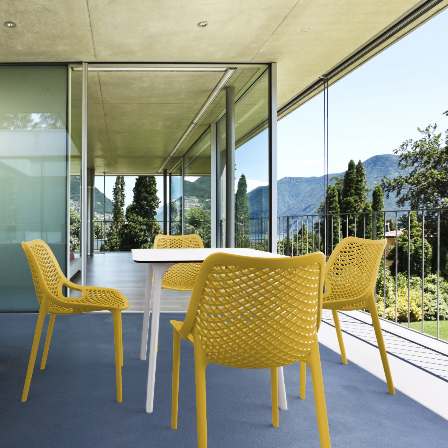 Compamia Air Maya Square Dining Set with White Table and 4 Black/Dark Gray/Taupe/Orange/Red/Tropical Green/White/Yellow Chairs
