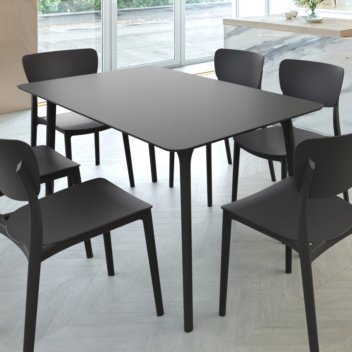 Compamia Maya 55 inch Outdoor Rectangle Dining Table in Black/White