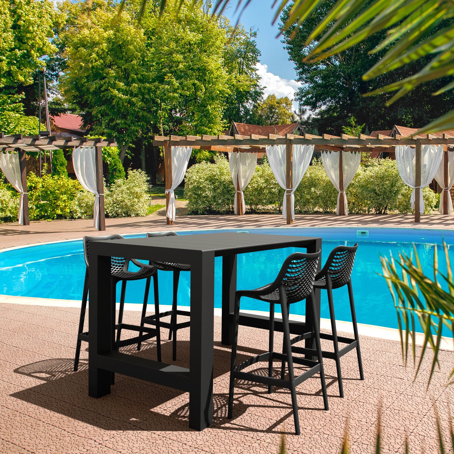 Compamia Vegas Air 5 pc Bar Set with 39 inch to 55 inch Extendable in Black/Dark Gray/Taupe/White