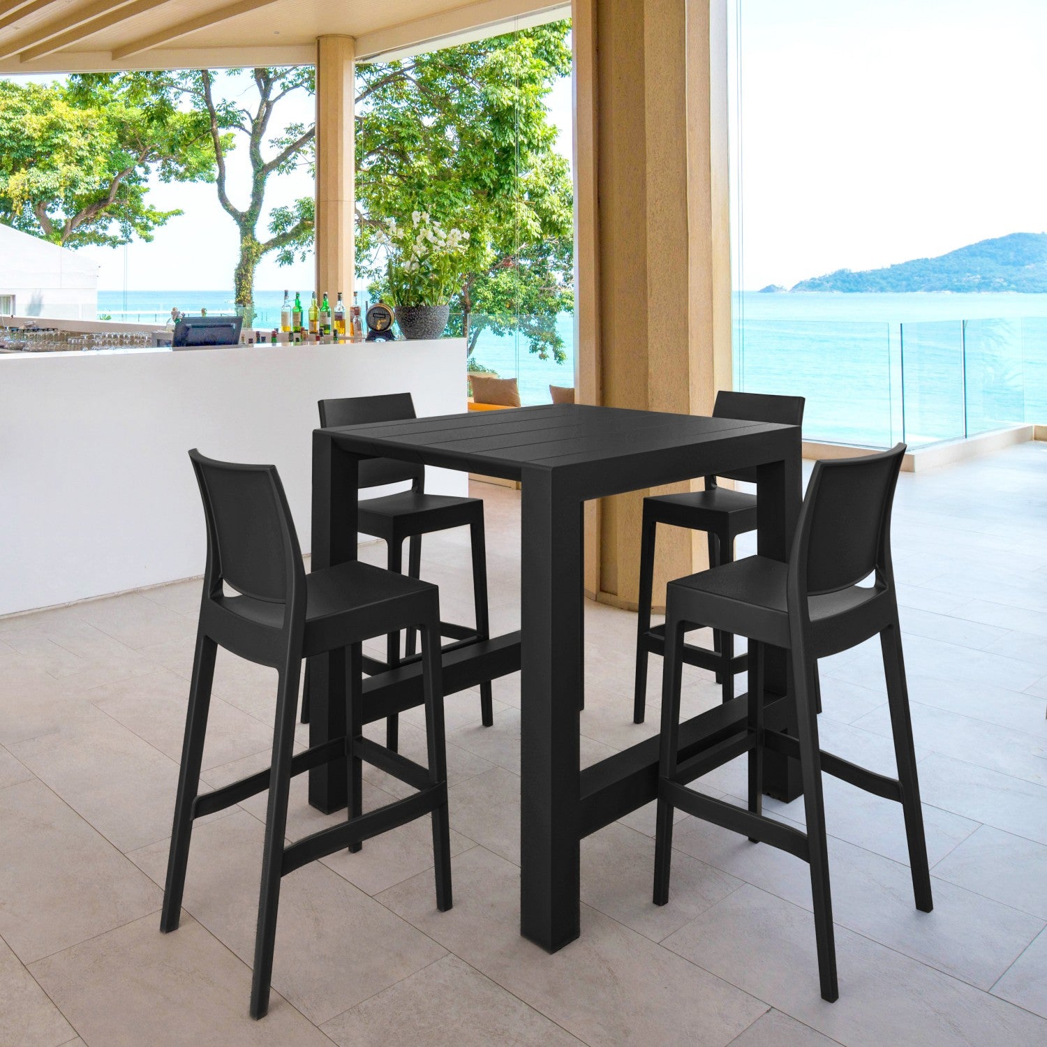 Compamia Vegas Maya 5 pc Bar Set with 39 inch to 55 inch Extendable in Black/Dark Gray/Taupe/White