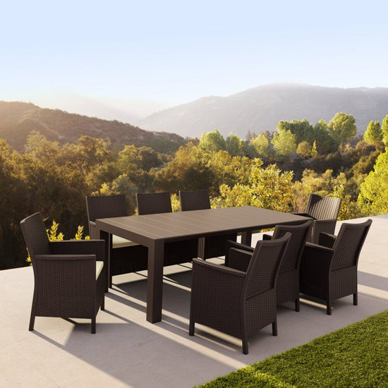 Compamia California 9-Piece Extendable Dining Set with Sunbrella Natural Seat Cushions