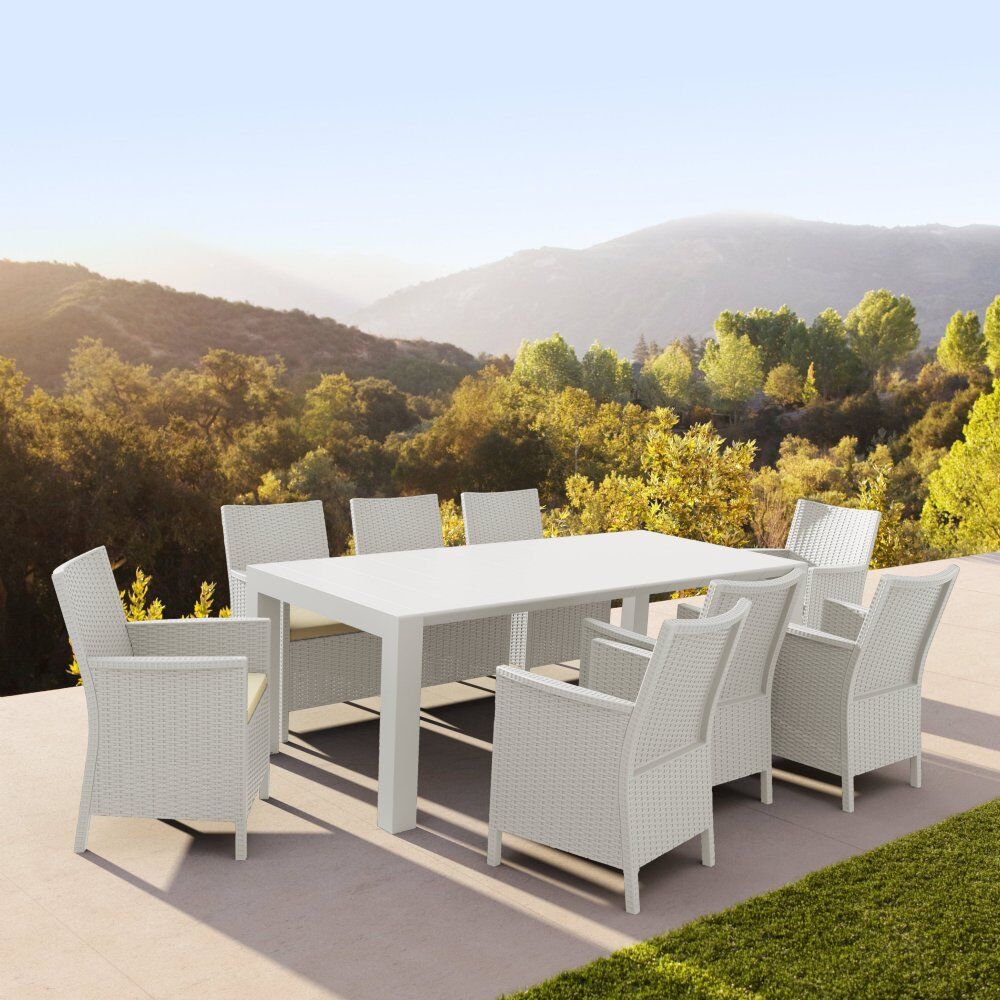 Compamia California 9-Piece Extendable Dining Set with Sunbrella Natural Seat Cushions