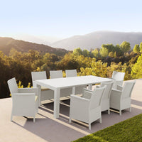 Compamia California 9-Piece Extendable Dining Set with Sunbrella Natural Seat Cushions
