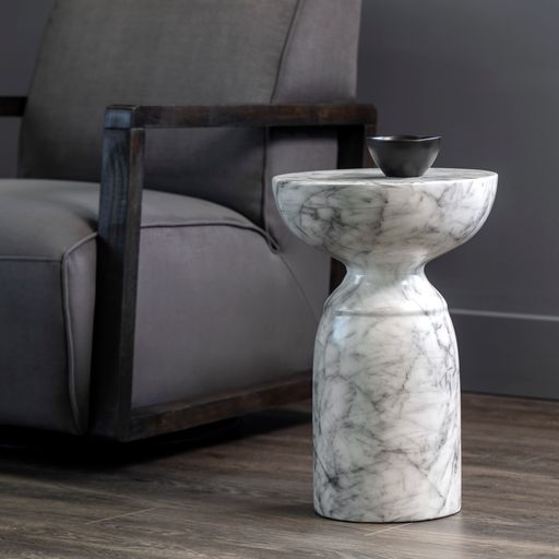 Sunpan Goya End Table Marble Look in Black / White