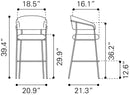 Zuo Modern Josephine Barstool in Cream/Brown