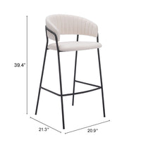 Zuo Modern Josephine Barstool in Cream/Brown