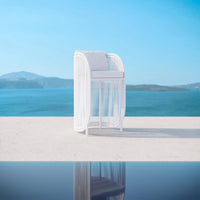 Azzurro Living Kamari Bar Stool With Matte White Aluminum Frame And White Mist All-Weather Texteline Rope